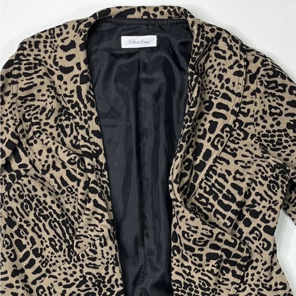 Calvin Klein Cardigan Jacket Women’s Medium Cheetah Print Open Front Ruffled - Picture 3 of 10